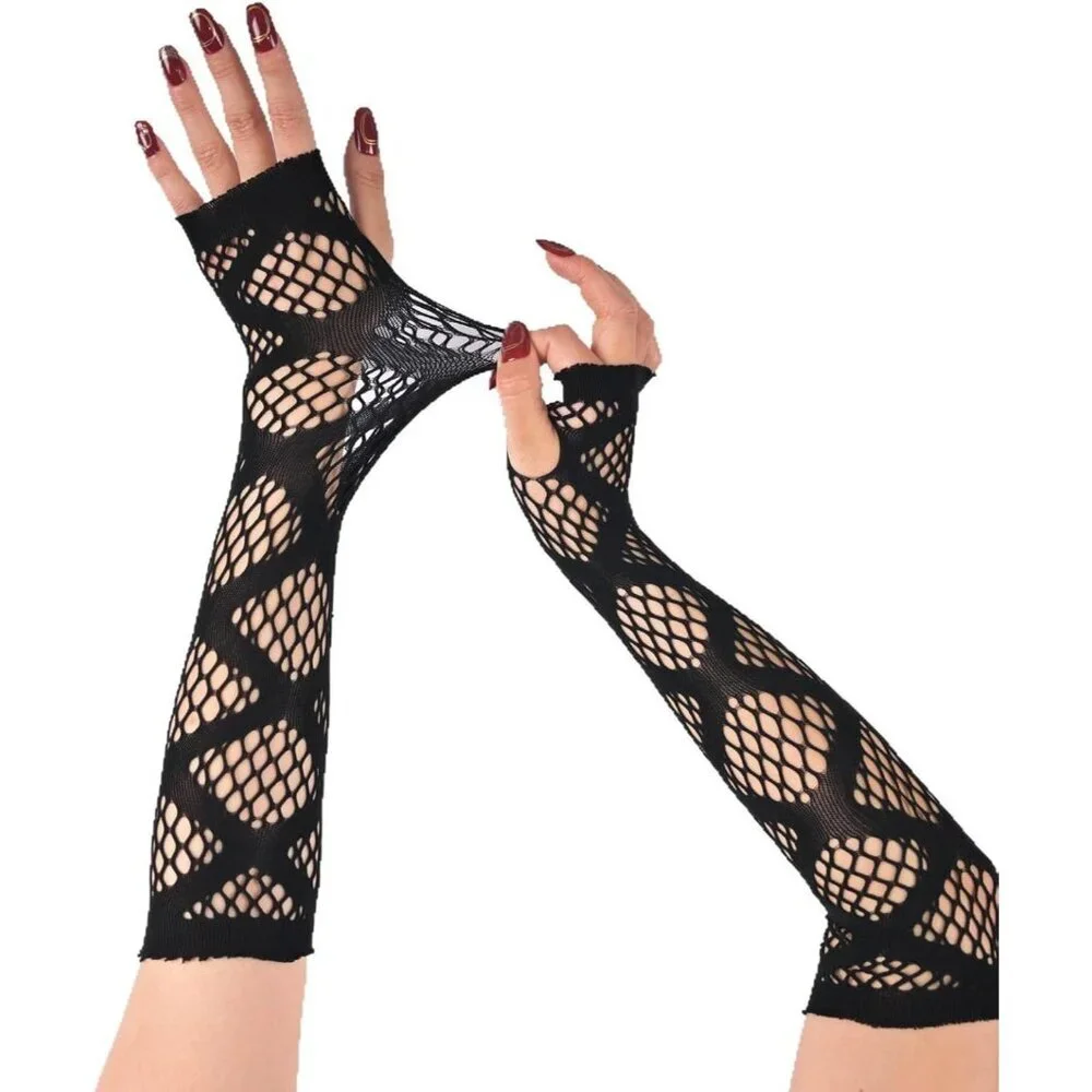 Women's Fishing Halloween Black 6 Net Gloves Fingerless Gothic Accessories